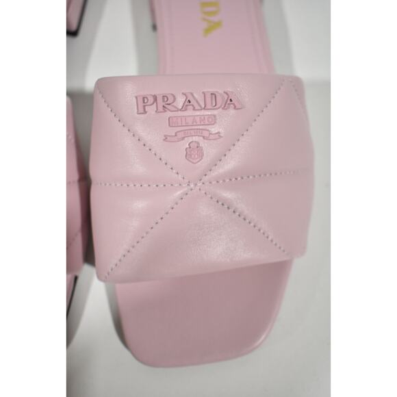 Prada Alabastro Pink Quilted Nappa Leather Logo Slide Sandal Flat Sabots Mule 36 - Picture 6 of 12